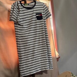 Striped T-Shirt Dress with Pocket-777